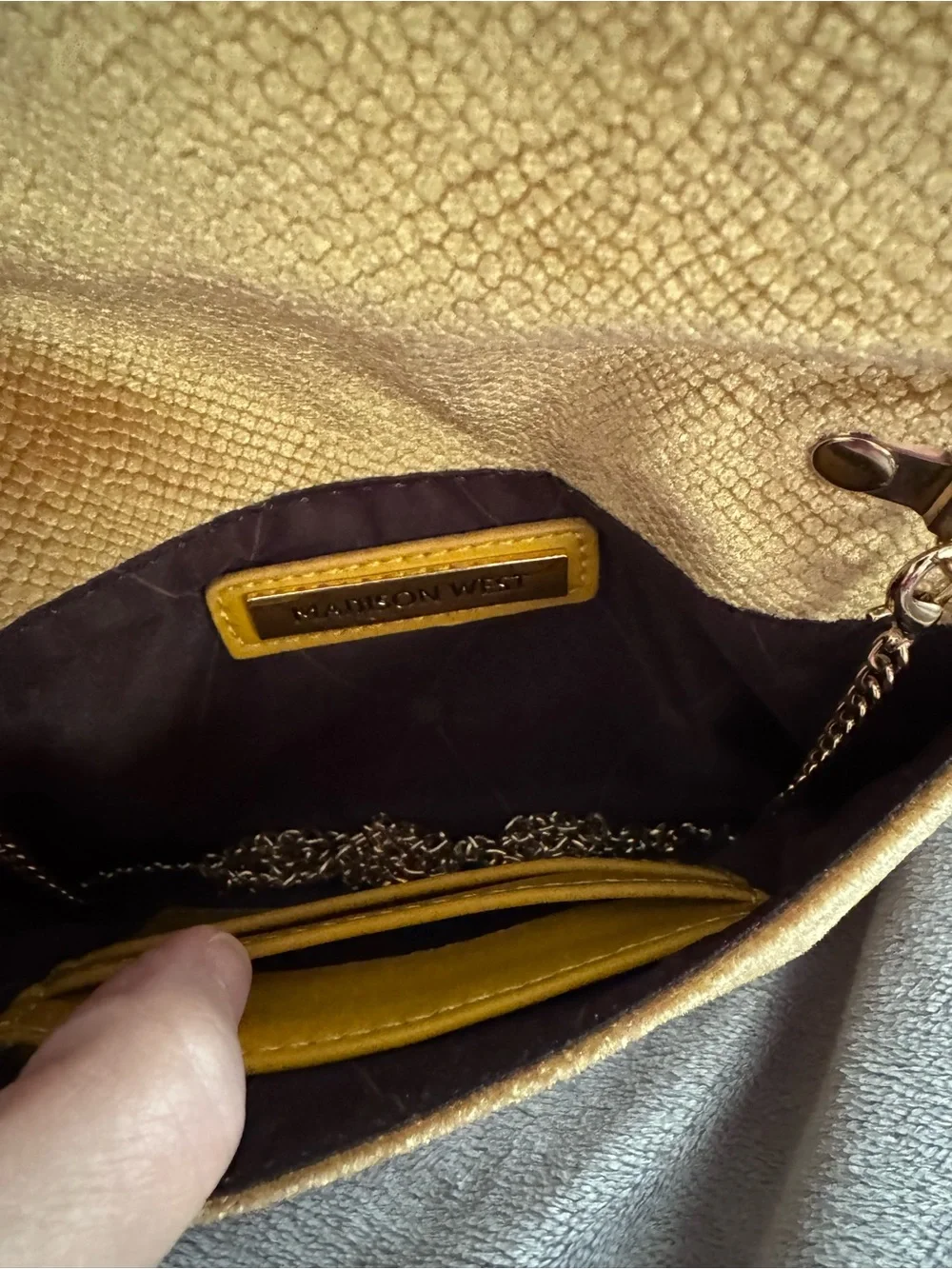 Madison West Gold Velvet Envelope Crossbody/ Clutch - Women Bags